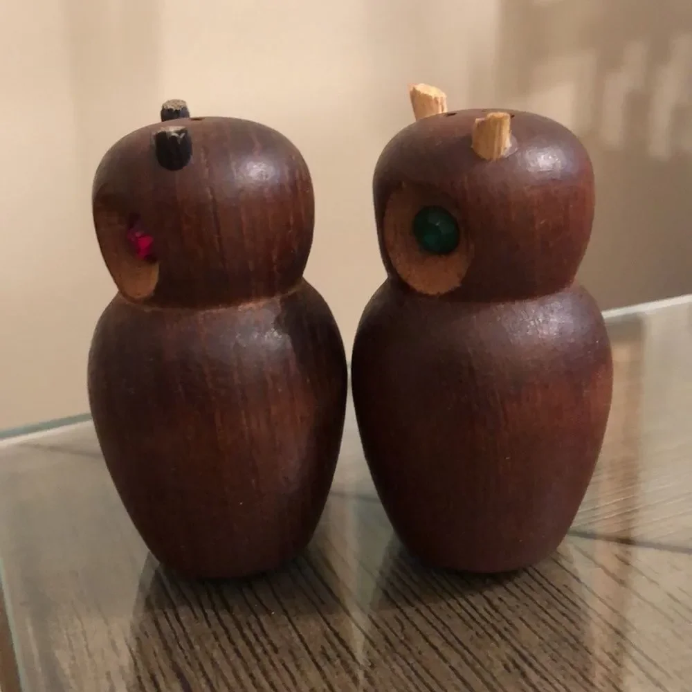 Vintage 1970’s Wooden Owl Salt & Pepper Shakers